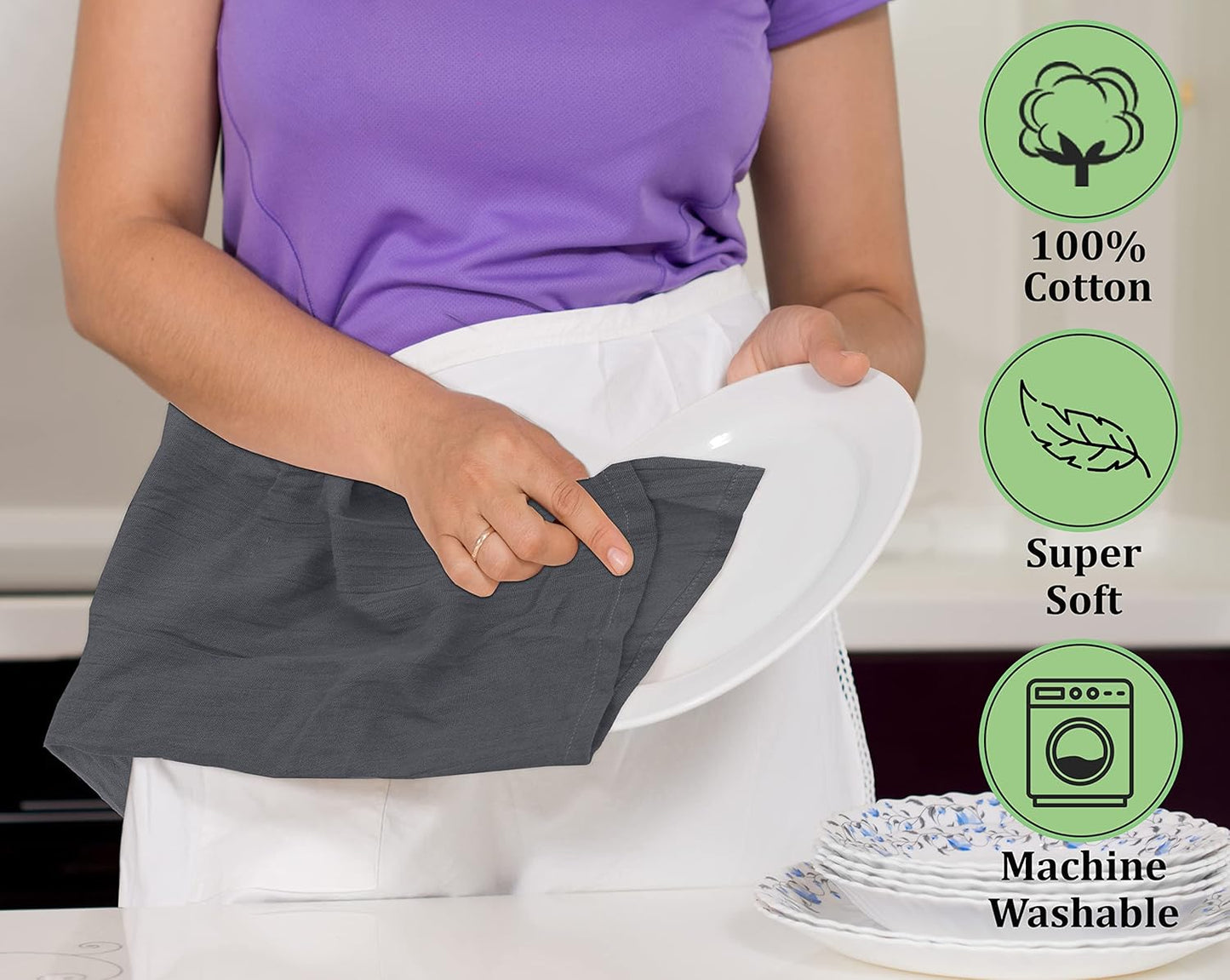 RUVANTI Flour Sack Towels 12 Pack 28 x 28 Inches, Ring Spun 100% Cotton Dish Towel, Machine Washable, Absorbent - Flour Sack Kitchen Towels for Drying and Cleaning - Grey