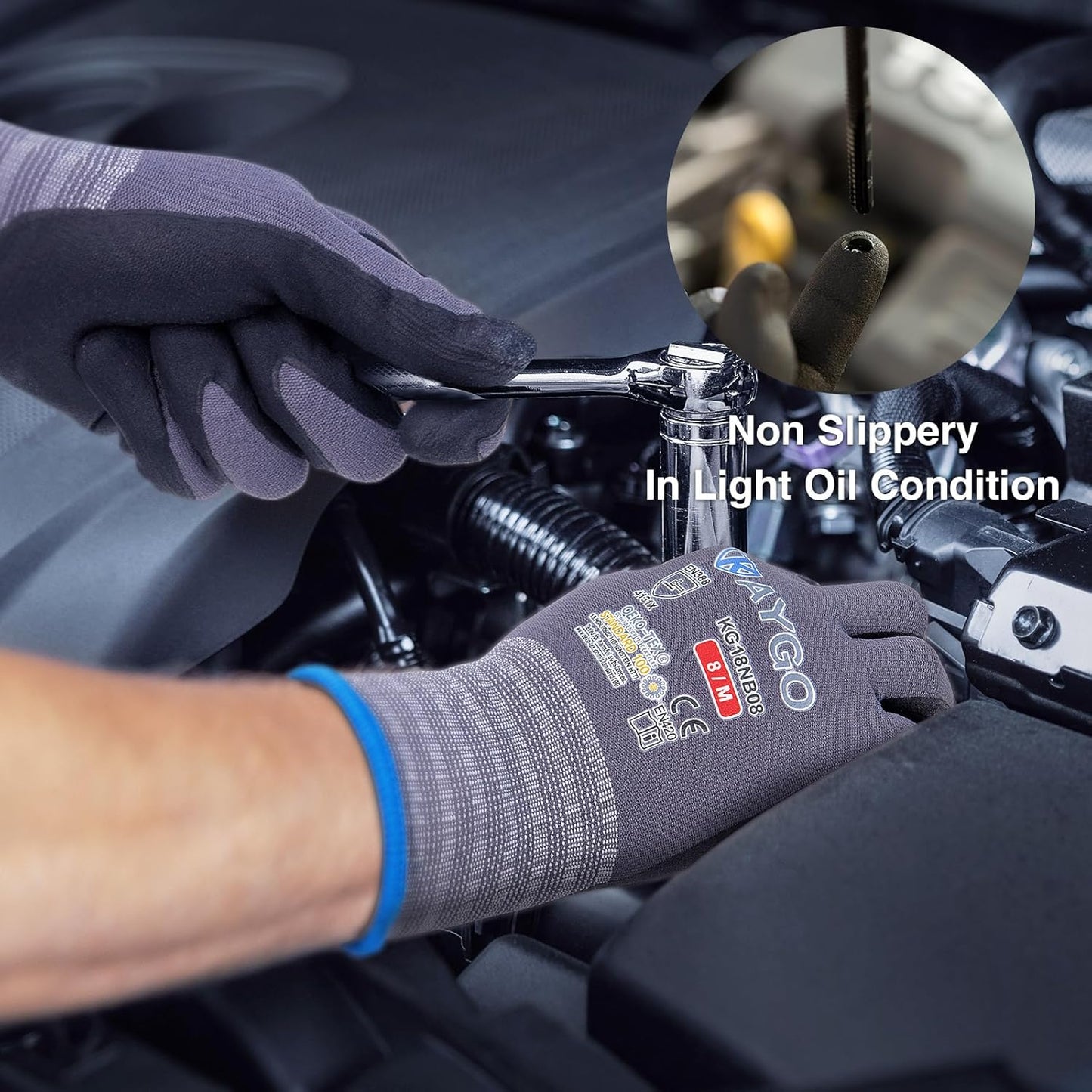 KAYGO Safety Work Gloves MicroFoam Nitrile Coated, 12 Pairs KG18NB,Seamless Knit Nylon Glove for Men and Women, Ideal for Automotive,Warehouse,Construction (Medium, Gray)