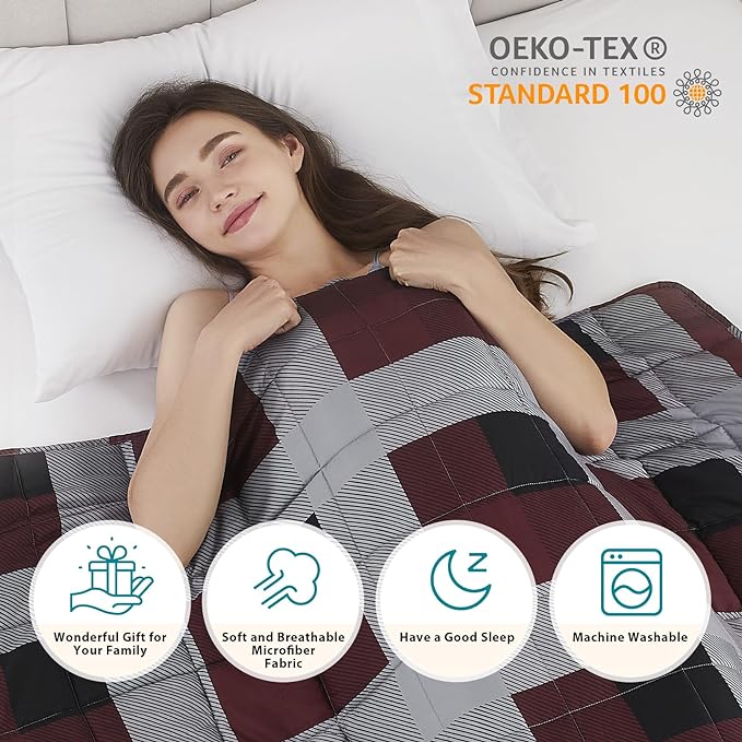 L'AGRATY Weighted Blanket - 60"x80" 20lbs Cooling Breathable Heavy Blanket Microfiber Material with Glass Beads for Adult All-Season Summer Fall Winter Soft Thick Comfort