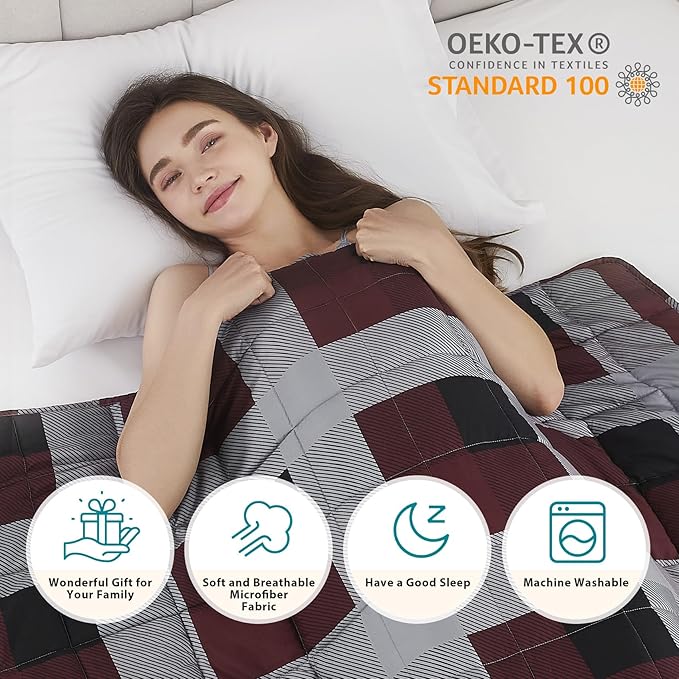 L'AGRATY Weighted Blanket - 60"x80" 17lbs Cooling Breathable Heavy Blanket Microfiber Material with Glass Beads for Adult All-Season Summer Fall Winter Soft Thick Comfort