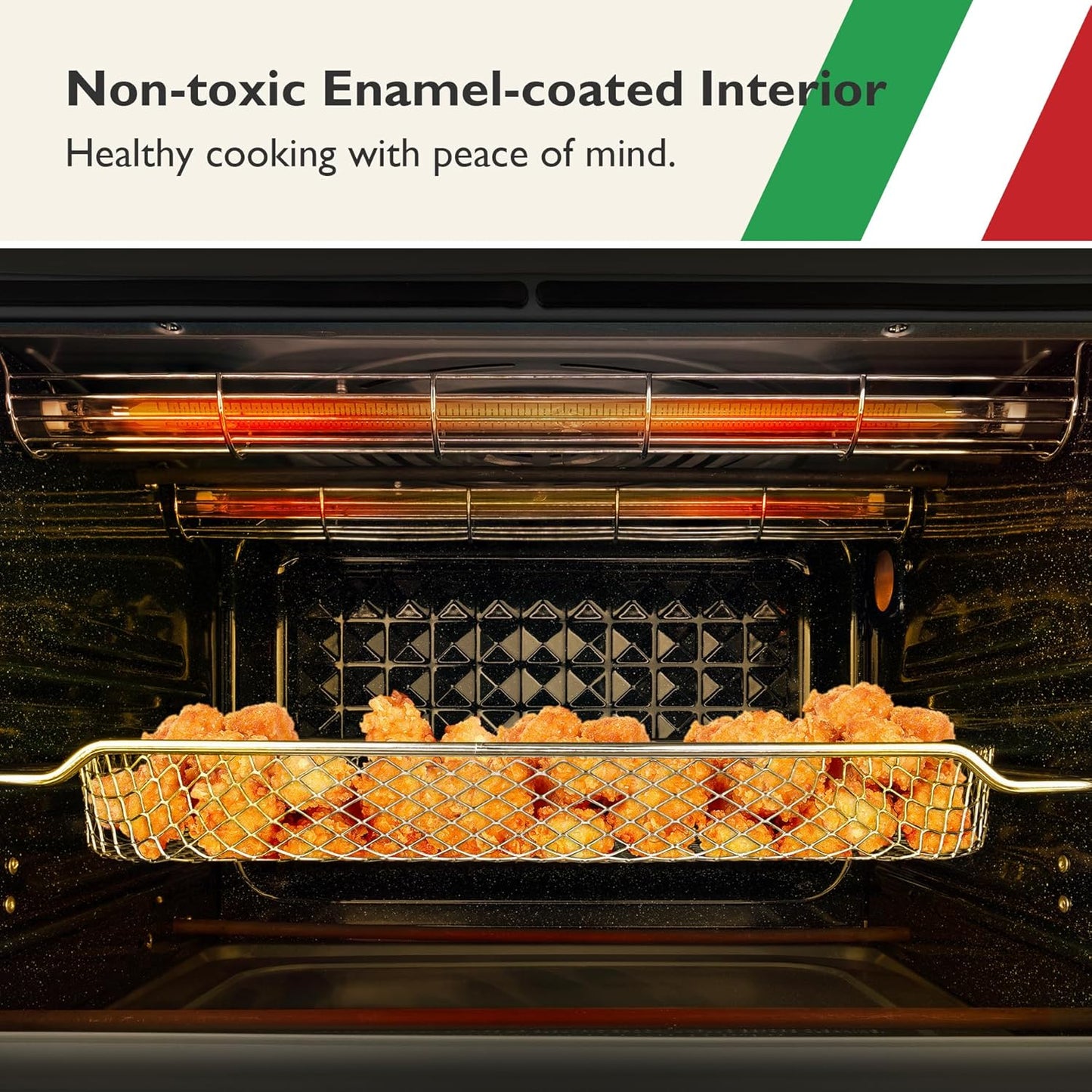 Air Fryer Toaster Oven Combo 10-in-1 Countertop Oven with Graphene Heating and True Convection, Non-Toxic Enamel Interior, Bake 12" Pizza, 6 Slices Toast, with Enamel Baking Pan Easy Clean