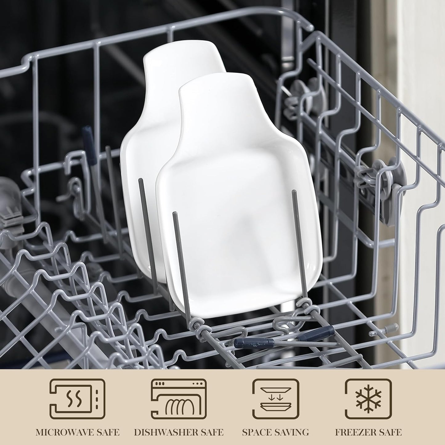 MALACASA Spoon Rest, Large Spoon Rests for Stove Top, Porcelain Spoon Holder for Kitchen Counter, Utensils Rests, Cooking Spoon Holders for Spatula Ladle Tongs, Ivory White, Series REGULAR