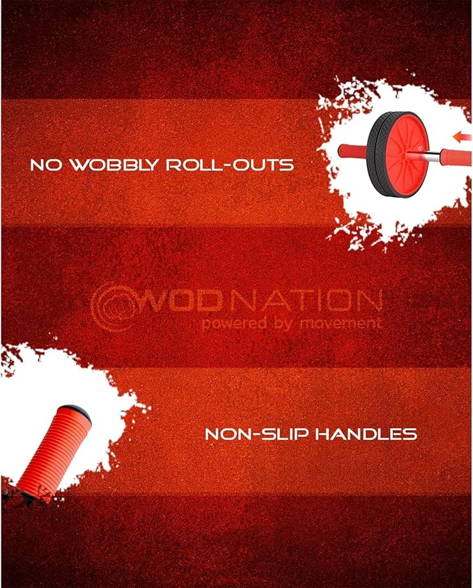 WOD Nation Ab Roller - Black & Red, Modern Core Fitness Equipment for Home Gym & Travel - Ab Wheel for Workout & Core Stability