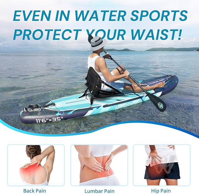 Standard Padded Kayak Canoe Seat Adjustable Backrest with 4 Straps Durable Sit-On-Top Cushion for Kayaking, Rafting & Fishing