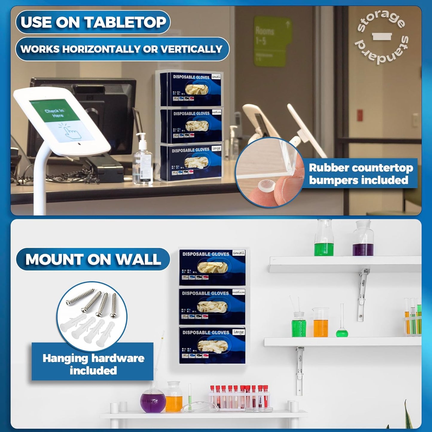 Storage Standard Triple Glove Box Holder Wall Mount Glove Dispenser - Disposable Glove Holder Wall Mount Glove Station for Medical Gloves, Multipurpose Kitchen Gloves Holder - 16.5 x 10 x 3.5 Inches