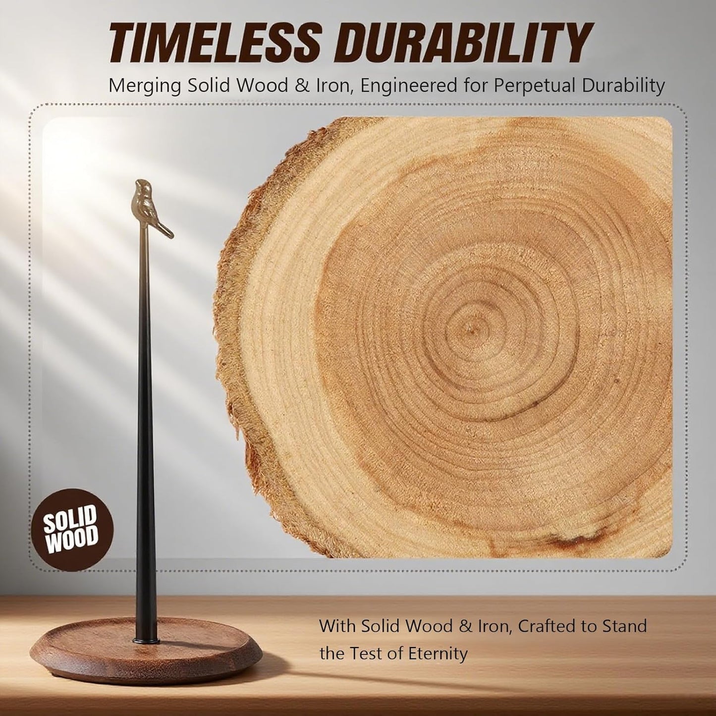 Wooden Cute Bird Shaped Countertop Paper Towel Holder, Solid Wood Base with Iron Rod, with Non-Slip Pad, Stable and Durable, Suitable for Kitchen, Dining Table and Home Decoration (Black-3)