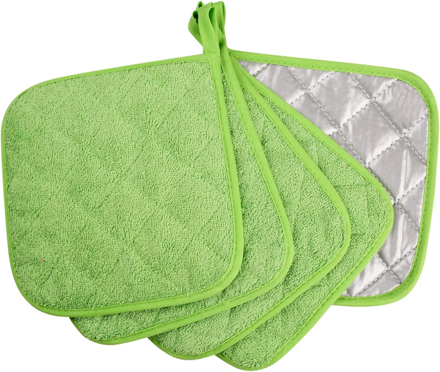 100% Cotton Kitchen Everyday Basic Terry Pot Holder Heat Resistant Coaster Potholder for Cooking and Baking Set of 5 Apple Green