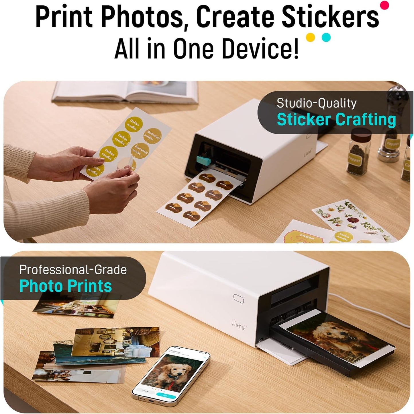 Liene PixCut S1 Ultimate Pro Pack - All-in-One Sticker Maker Machine for Custom Stickers, High-Volume Printing&Professional-Grade Photos, Thermal Dye-Sublimation, 300 DPI Prints, Precise