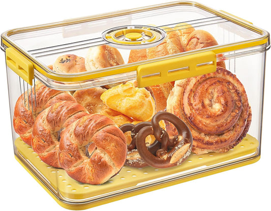Bread Box for Homemade Bread Boxes for Kitchen Counter Airtight, Time Recording Bread Storage Container with Lid, Bread Containers Storage Airtight Loaf Bread Keeper, Large, Yellow
