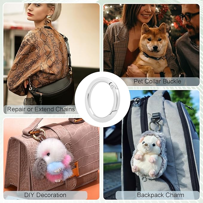 10Pack 1-1/4" Trigger Spring O Rings, Metal Round Carabiner Clip Snap Hook, Spring Keyring Buckles for Replacement Purse Strap, Paracord Lanyard Clips, Keychain Rings Hardware DIY Crafts Making