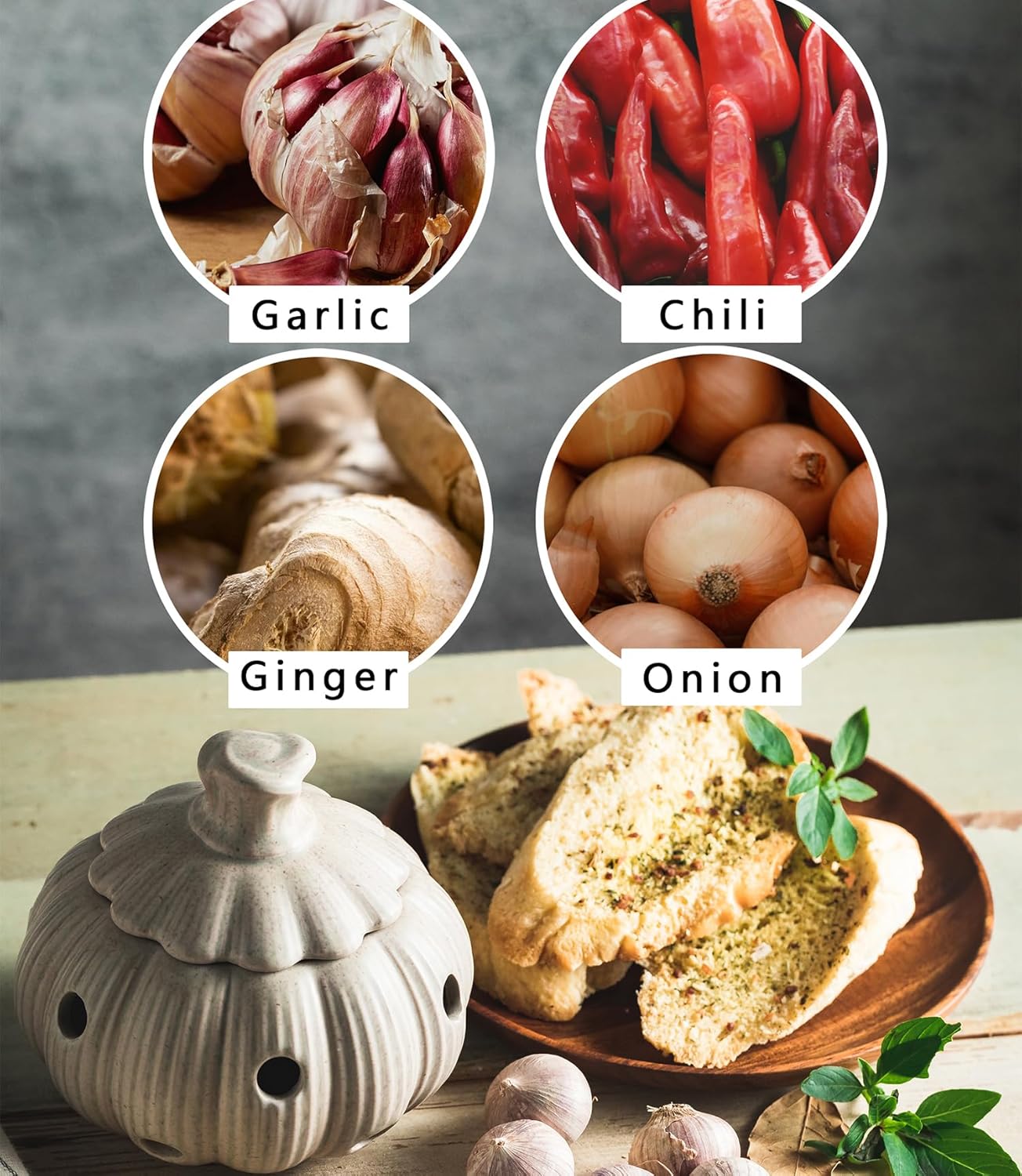 Ceramic Garlic Keeper for Counter, Garlic Holder with Lid and Holes Large Garlic Saver and Storage Cute Kitche Gadget, Yellow