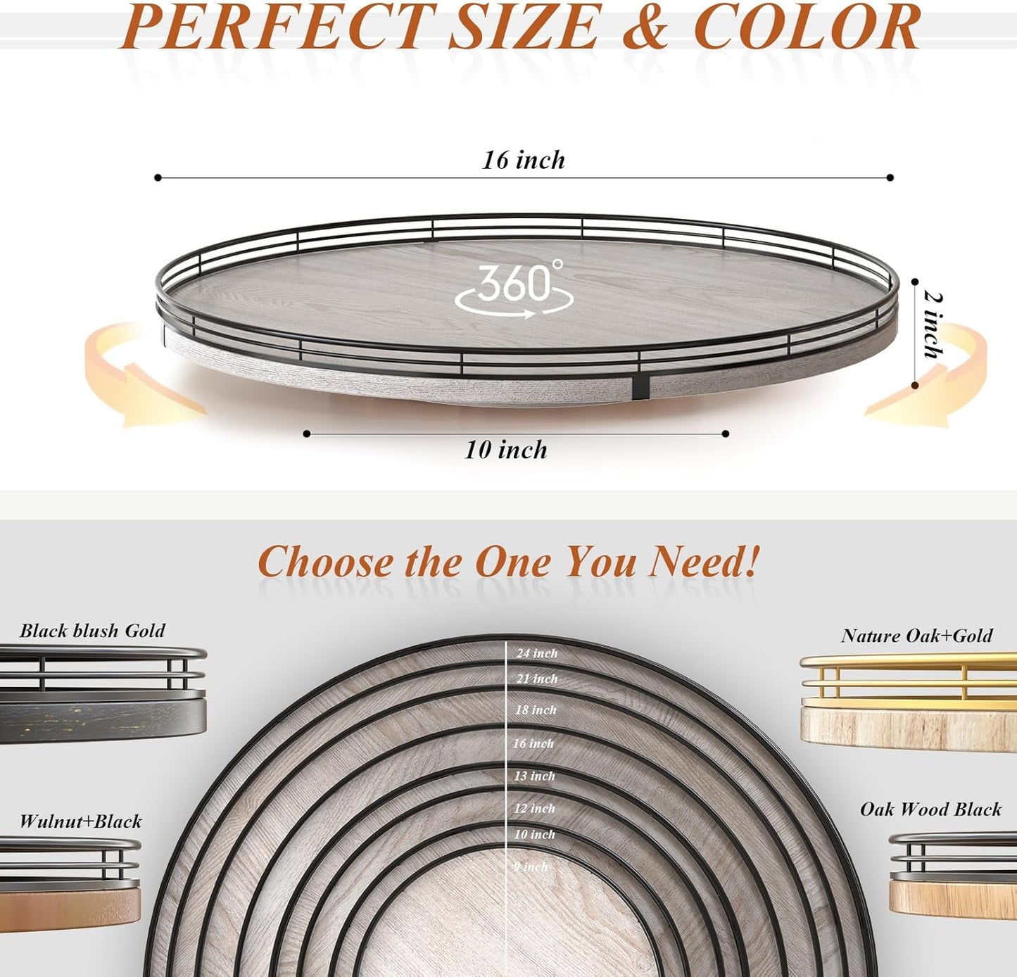 16" Lazy Susan Oak Wood Turntable Organizer for Cabinet, Farmhouse Round Wooden Lazy Susan Organization and Storage for Dining Table, Pantry, Kitchen, Bathroom, Countertop, Cupboard, Kitchen Decor