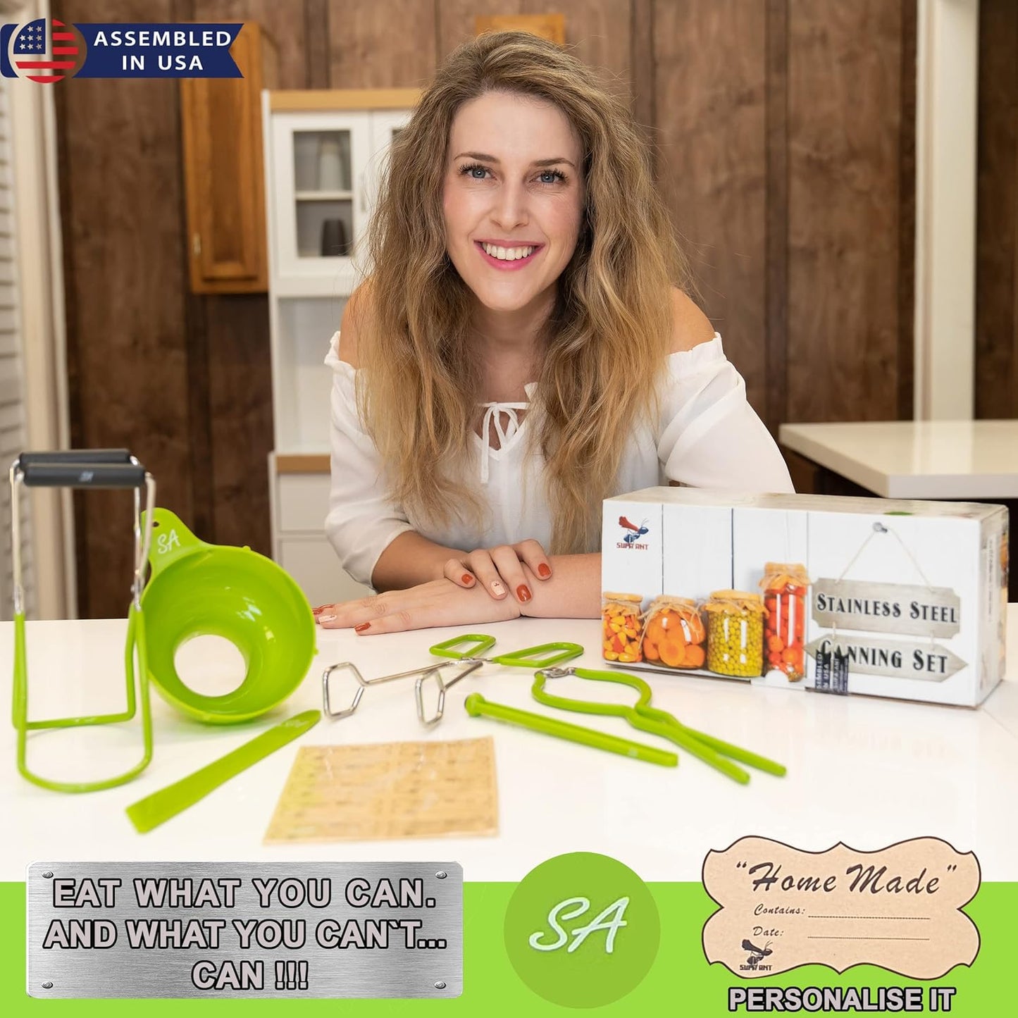 Supa Ant Canning Supplies - USA Assembled & Certified Food Grade Stainless Steel Starter Set Canning Kit for Beginners - Wide Kitchen Funnel, Jar Lifter and Wrench, Bubble Popper/Measurer, Lid Lifter