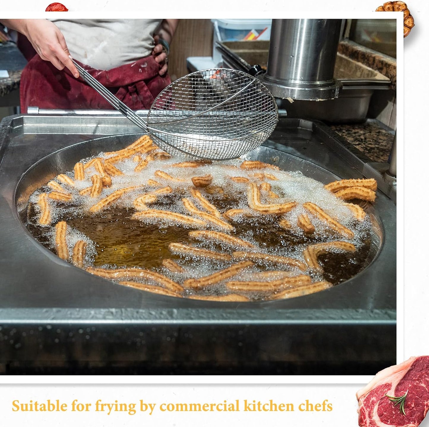 Baderke 2 Pcs 36 Inch Round Plated Wire Skimmer Stainless Steel Food Strainer Spoon Mesh Stirring Fryer Skimmer with Long Handle for Kitchen Fried Food Cooking Straining Frying