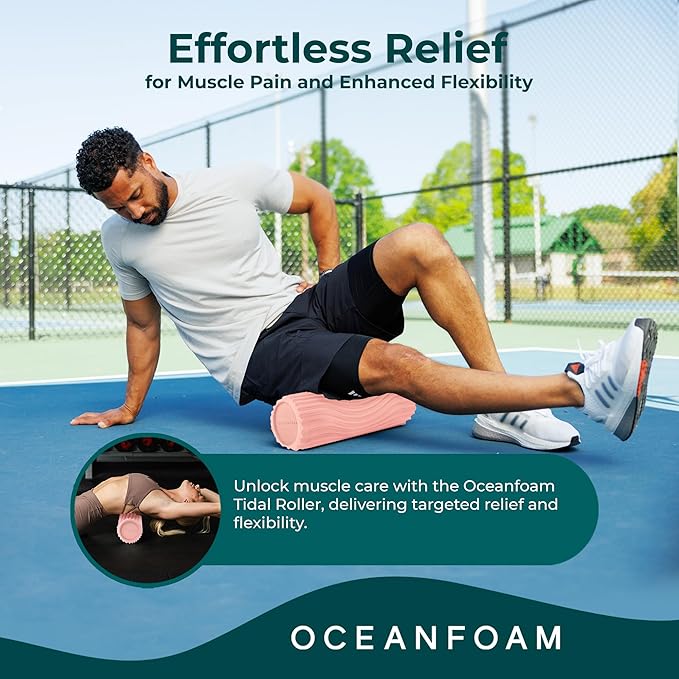 Oceanfoam Tidal Roller - Blush - Muscle Massage Foam Roller for Back Pain & Stretching - Firm and Ergonomic Wide Wave Textured - Yoga, Athletics, & Wellness - Full Size, 20" x 5"