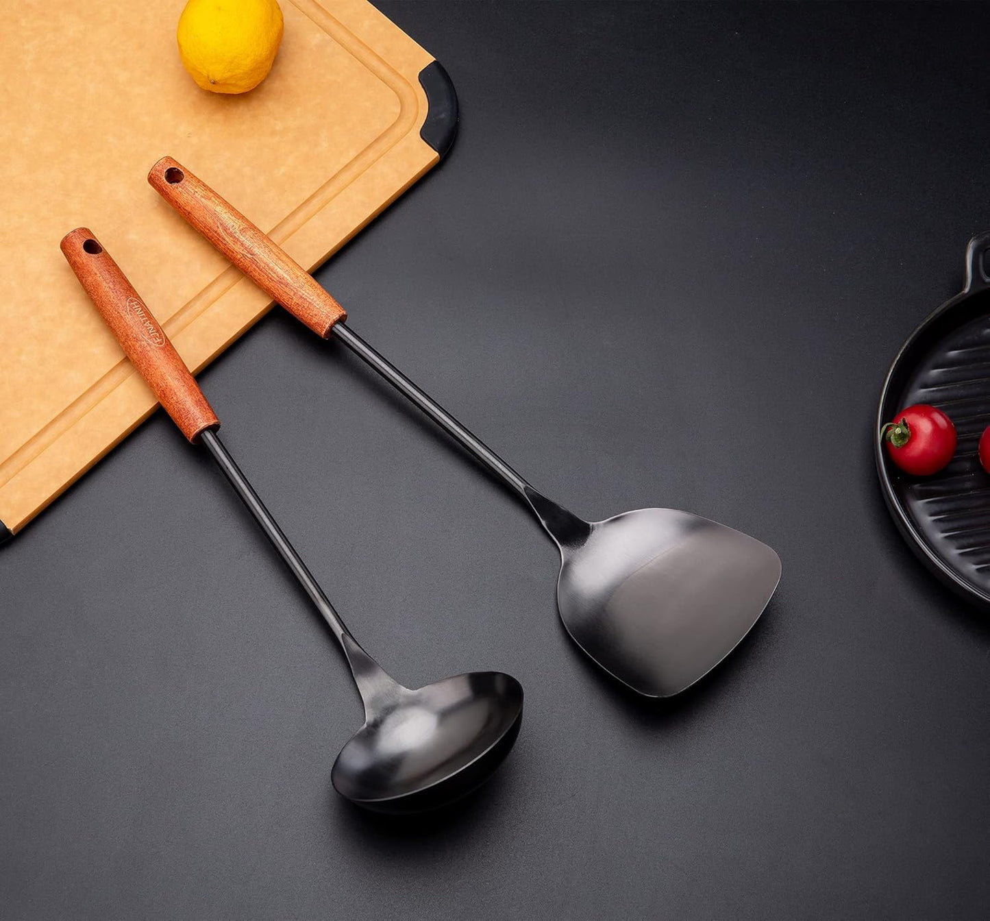 FJNATINH Spatula & Ladle Wok Tool Set, 14.2-15 inches Wok Utensils, Stainless Steel Wok Spatula