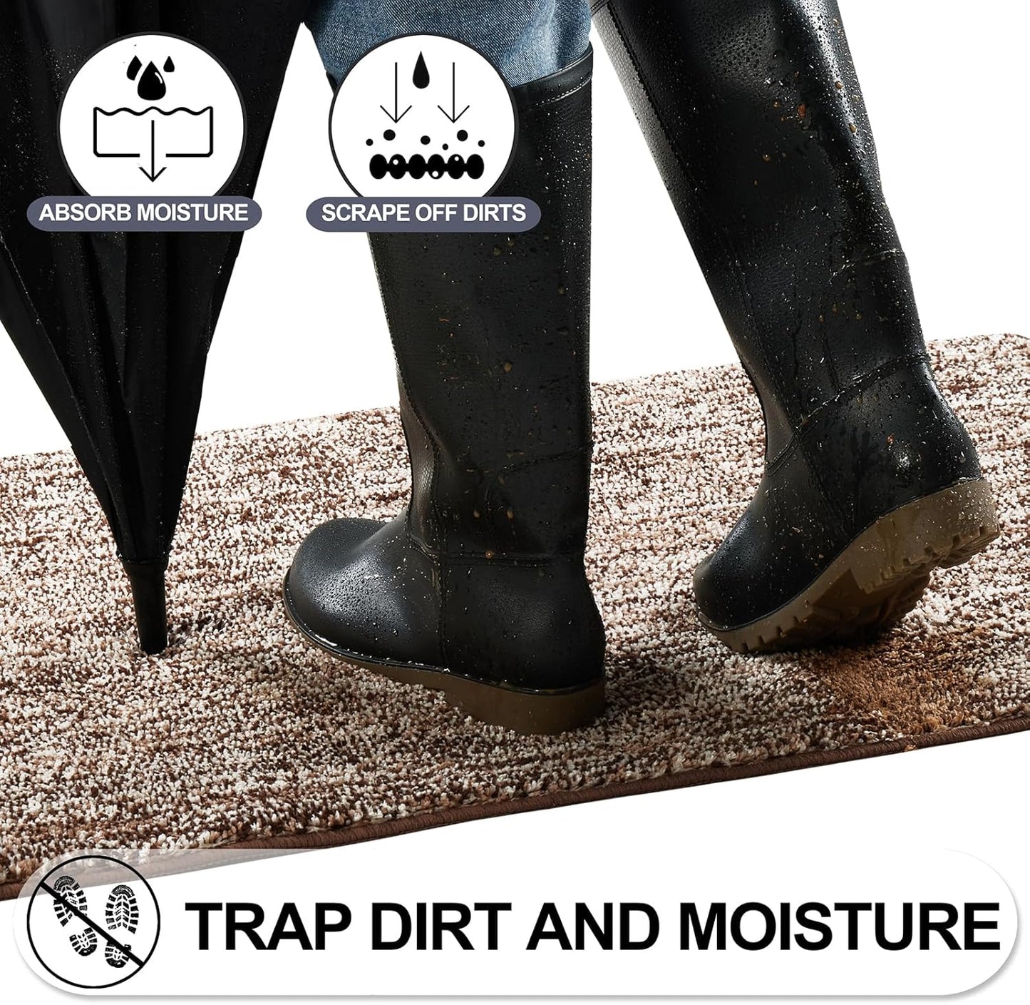 REFETONE Indoor Doormat, Front Door Mat 20"x32" Absorbent Rubber Backing Non Slip Door Mats, Washable Low-Profile Inside Floor Mat Door Rugs for Entryway, Resist Dirt Mud Mat for Dogs, Coffee/Brown