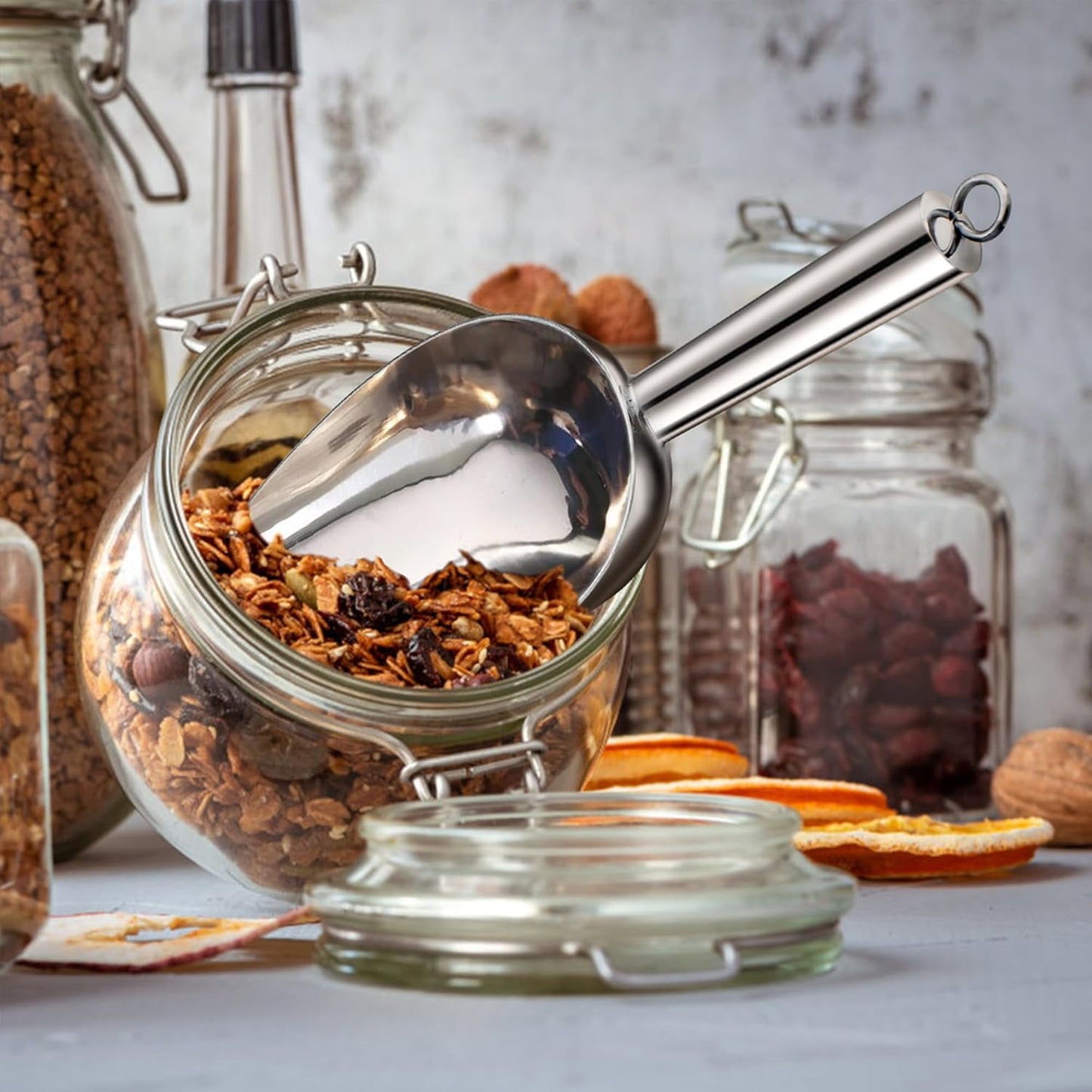 TeamFar 12oz Ice Scoop, Stainless Steel Metal Food Scoop Ice Scooper for Bar Kitchen Party, Multifunction & Easy Storage, Non-Toxic & Sturdy, Smooth Edge & Mirror Polish, Dishwasher Safe