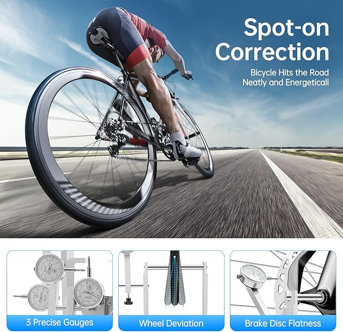 Bicycle Wheel Truing Stand, Professional Bike Repair Truing Bearing Stand with 3 Gauges Removable Bicycle Wheel Maintenance Tool Kit for 10" - 29" Wheels Rim Truing MTB Road