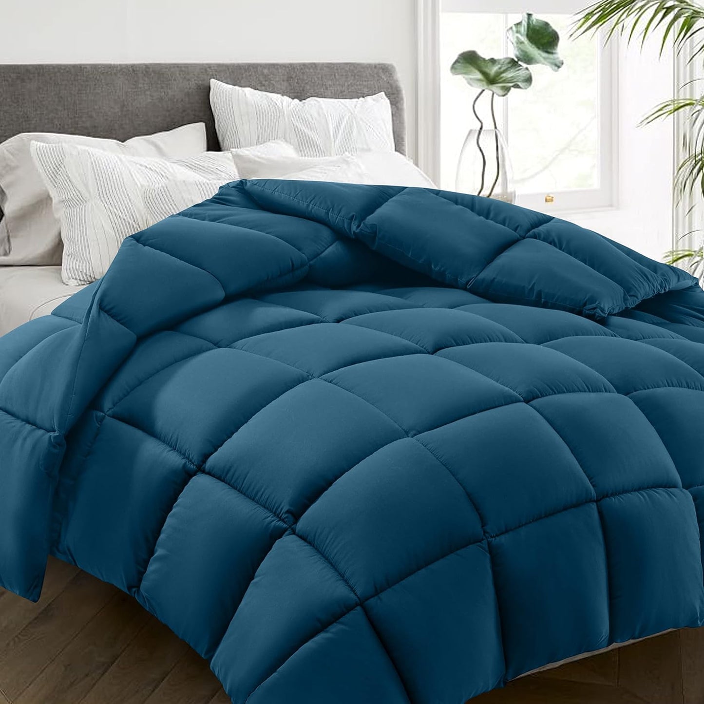 HYLEORY All Season Queen Size Bed Comforter - Cooling Down Alternative Quilted Duvet Insert with Corner Tabs - Winter Warm - Machine Washable - Teal