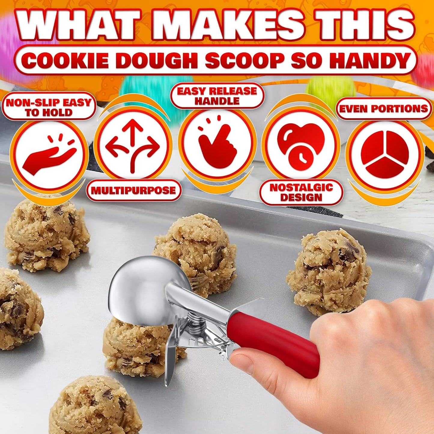 1.33oz Ice Cream Scoop with Trigger #24 - Stainless Steel Ice Cream Scooper for Gelato, Cookie Dough, Meatballs - Easy Portion Control, Comfortable Non-Slip Handle, Dishwasher Safe, Rust Resistant