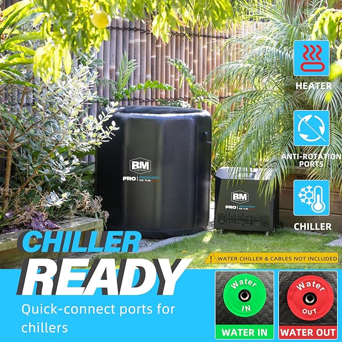 Inflatable Ice Bath Tub for Athletes - Cold Plunge Tub Compatible Water Chiller, Insulated Lid, EVA Groundsheet, Backpack, 130 Gallon, 39" L x 39" W x 35.4" H