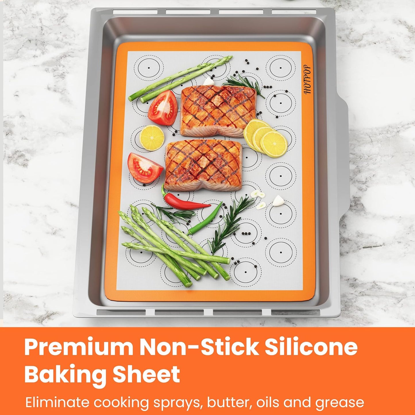 HOTPOP 2-Pack Silicone Baking Sheet Set - No-Stick Cookie Sheets for Baking with Outlined Silicone Mats for Macarons, Pastries, Buns, Bread - 16.5"x11.6" Half, 11.5"x8.5" Quarter Sizes - 0.75mm Thick