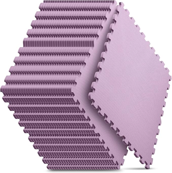 Home Gym Mat, Puzzle Exercise Mat, EVA Interlocking Foam Floor Tiles for Home Workout Equipment and Kids' Play Areas - Blue, 24 in x 24 in x ½ in - (Pink, 32 Pack(128 SQ FT))