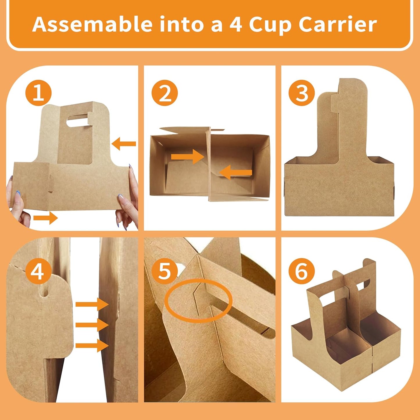2 Cup Drink Carrier,32 Pack Coffee Cup Holders with Handle,Cardboard Cup Holders for Hot or Cold Drinks,Coffee Carrier with Ribbon and Card,Food Delivery Services and Bouquet(Kraft)