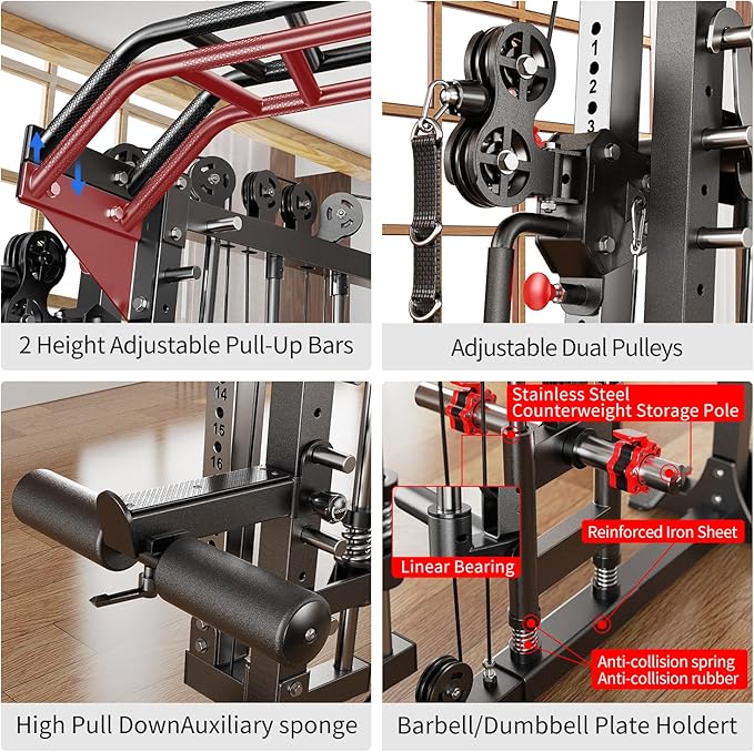 Power Cage,1600lbs Multi-Function Power Rack with Adjustable Cable Crossover System and More Training Attachment, Weight Cage for Home Gym