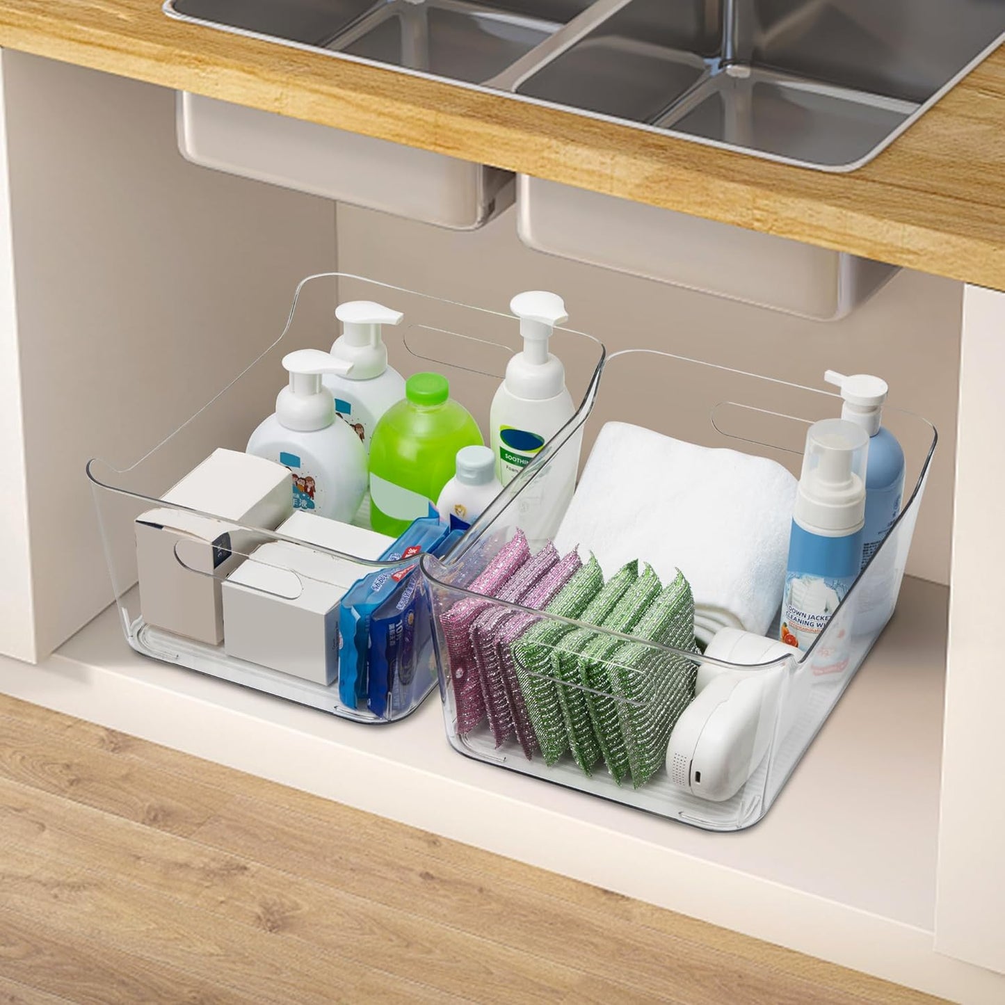 Tiawudi 6 Pack Plastic Storage Bins, Extra Large Pantry Organizer, 13.5" x 10" Clear Storage Containers and Organizer Bins, Multi-Use Bins for Home, Kitchen, Closet and Cabinet