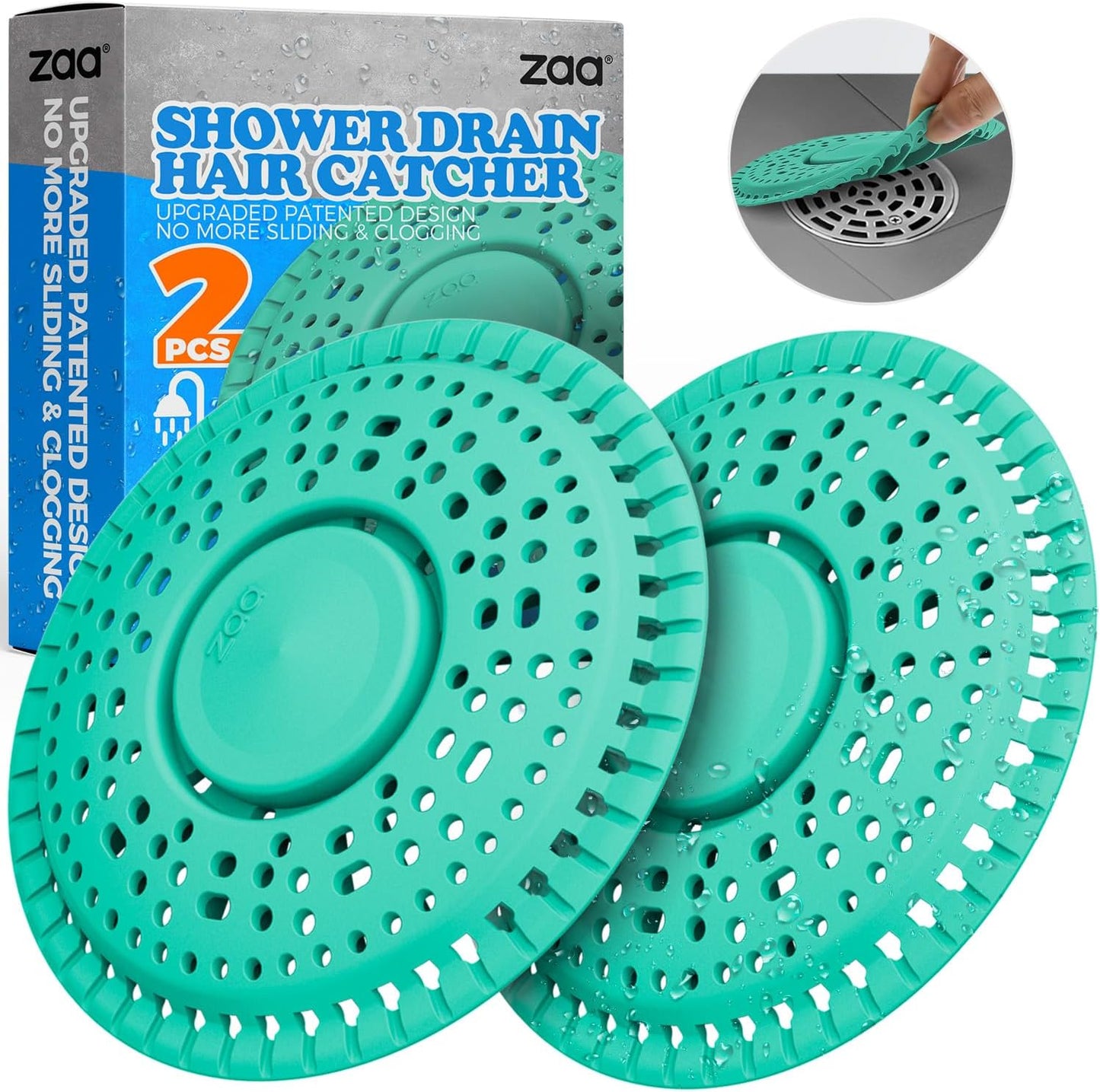 zaa Shower Drain Hair Catcher, 2 Pack Premium Silicone Drain Protector & Shower Drain Cover for Regular Drains of Shower Room and Bathroom, Mint