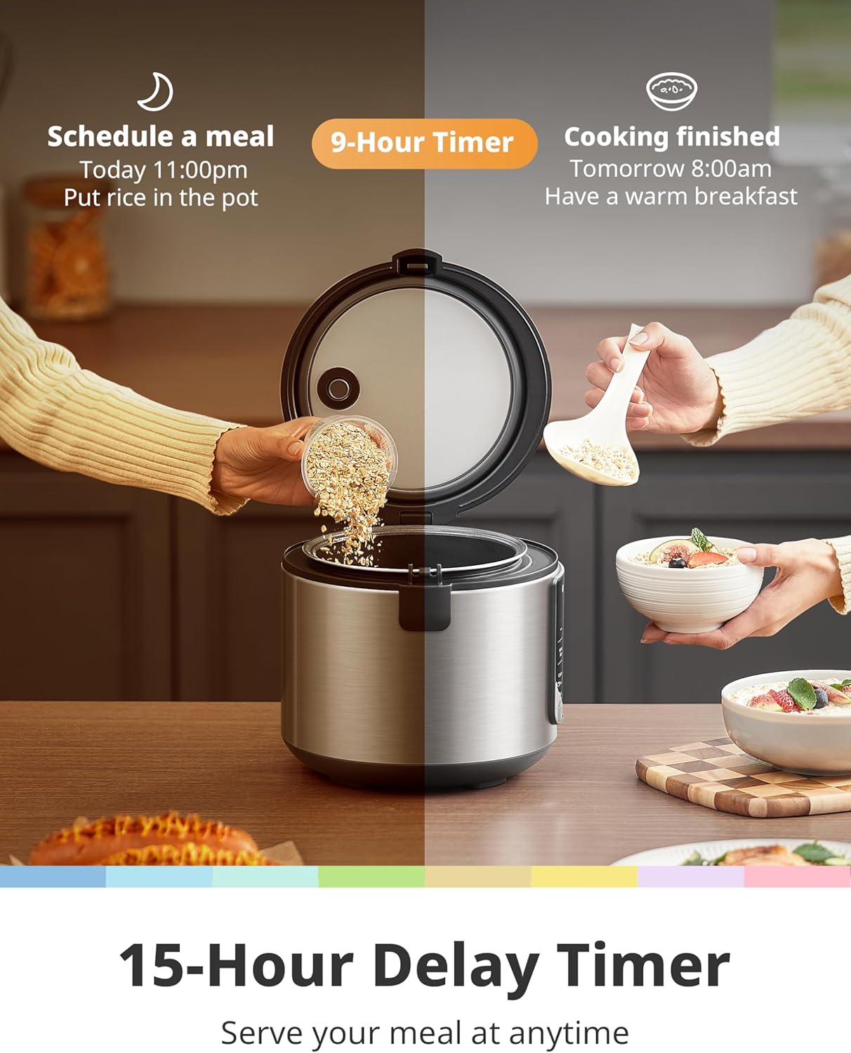 COMFEE' Compact Rice Cooker, 6-in-1 Stainless Steel Multi Cooker, Slow Cooker, Steamer, Saute, and Warmer, 2 QT, 8 Cups Cooked(4 Cups Uncooked), Brown Rice, Quinoa and Oatmeal, 6 One-Touch Programs