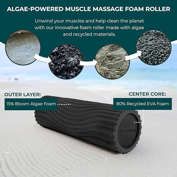 Oceanfoam Tidal Roller - Charcoal - Muscle Massage Foam Roller for Back Pain & Stretching - Firm and Ergonomic Wide Wave Textured - Yoga, Athletics, & Wellness - Full Size, 20" x 5"