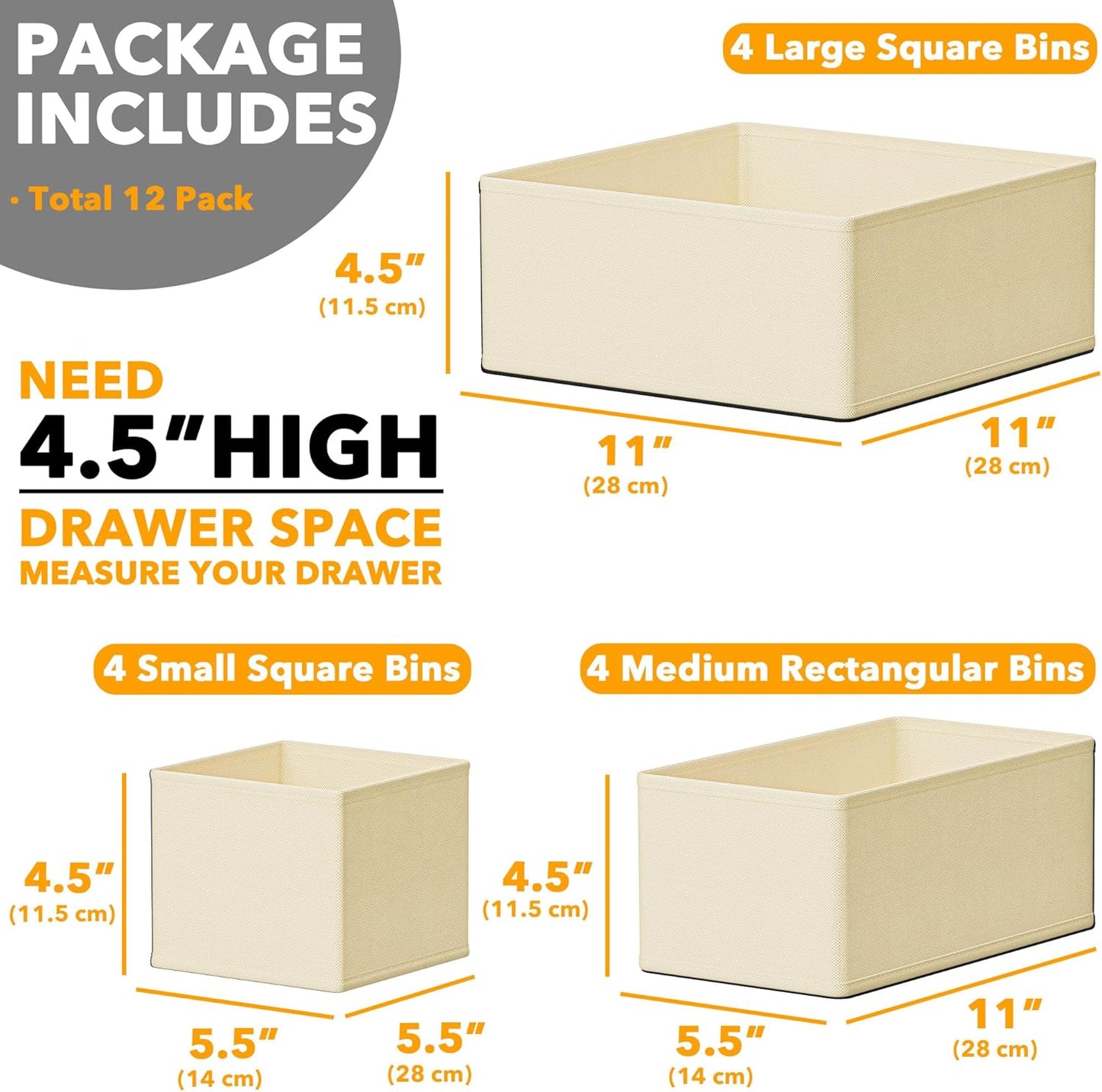 SpaceAid Drawer Organizer Clothes, 12 Pack Dresser Organizer Bins for Nursery, Closet Organization and Storage Dividers for Clothing, Baby Clothes, Underwears, Socks (Beige)