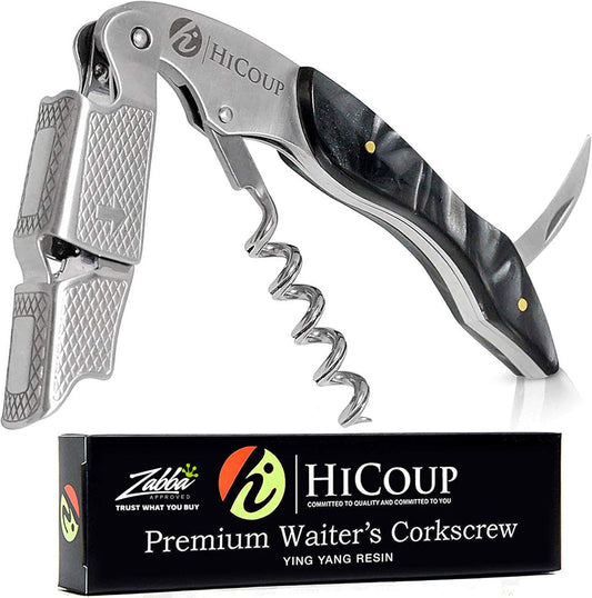 Hicoup Wine Opener - Professional Corkscrews for Wine Bottles w/Foil Cutter and Cap Remover - Manual Wine Key for Servers, Waiters, Bartenders and Home Use - Ying Yang