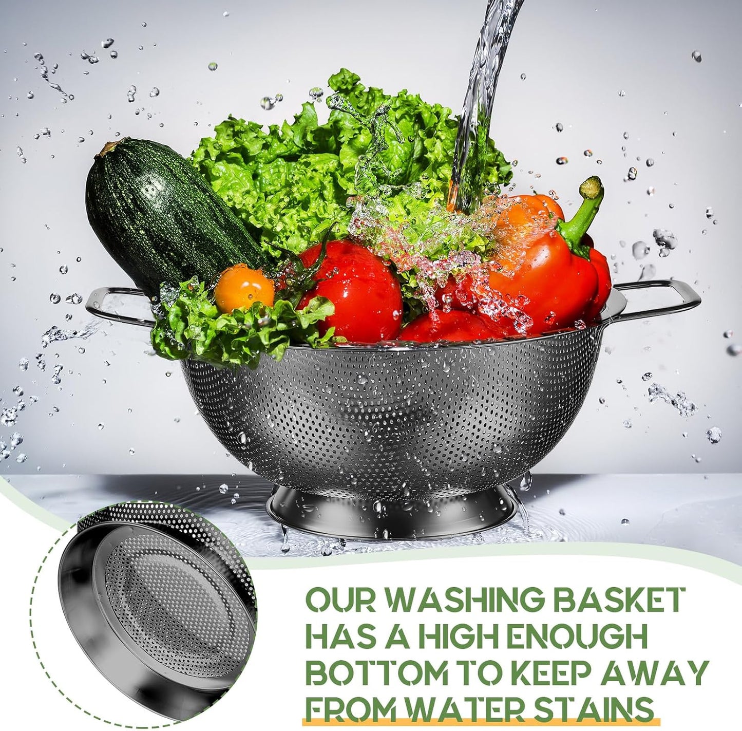 Bokon 3 Pcs Stainless Steel Colander Set Colander Bowl and Sieves 1/3/5 Quart Metal Mesh Strainer Net Basket with Handles Food Spaghetti Strainer for Kitchen Draining Pasta Rinsing(Black)