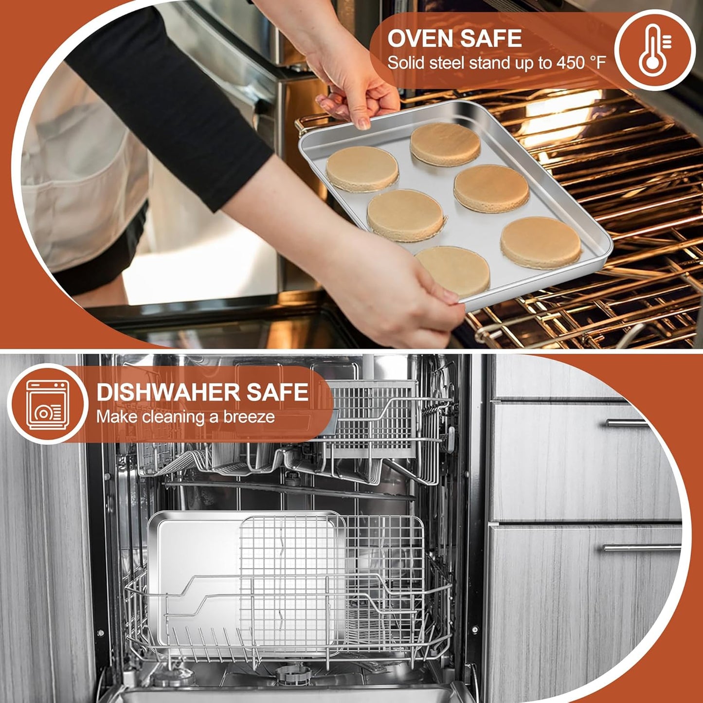 E-far Stainless Steel Baking Sheet with Wire Rack Set, 10.5” x 8.3” Cookie Sheet Baking Pan for Toaster Oven, Small Metal Tray with Cooling Rack for Cooking Roasting, Non-Toxic & Dishwasher Safe