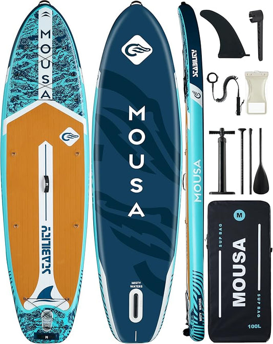 MOUSA 10‘8/11'×35" Extra Wide Inflatable Stand Up Paddle Board, Stable Paddleboard SUP for 2 People/Family, Anti-Slip Full EVA Deck, 3 Handles, 100L Backpack, All-Round Sup Board, Big Fin
