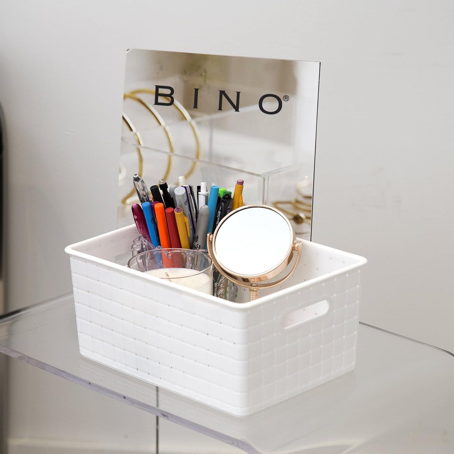 BINO Plastic Basket, Small White, 5 Pack - Rectangular Cabinet Organizer, Multi-Use Storage Basket, Drawer and Cabinet-Friendly, Portable, Durable, Space Efficiency, Stock Management