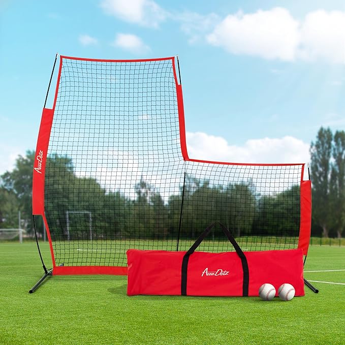 Yes4All Portable L-Screen Baseball 7x7ft with 2 Baseballs, Rubber Wheels - L Screen Baseball for Batting Cage, Protective Pitching Screen Net Double Layers, Carry Bag Included