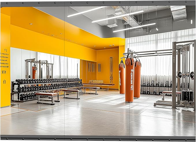 Hasipu 3 Pcs 48''x24'' Home Gym Mirror Large Full Length Wall Mounted Full Body Mirror for Yoga Dance Fitness Exercise Studio Bedroom Garage, Frameless Tempered Glass Workout Mirrors Black Rectangular