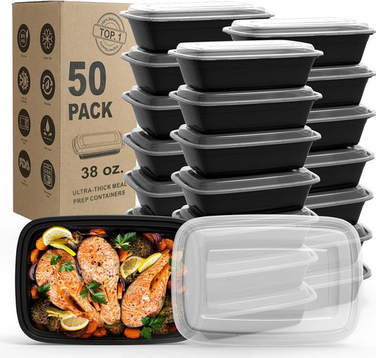 WGCC Meal Prep Containers, 50Pack [38OZ] Food Storage Containers With Lids, Reusable Food Prep Containers, To Go Containers With Lids, BPA-free, Stackable, Microwave/Dishwasher/Freezer Safe