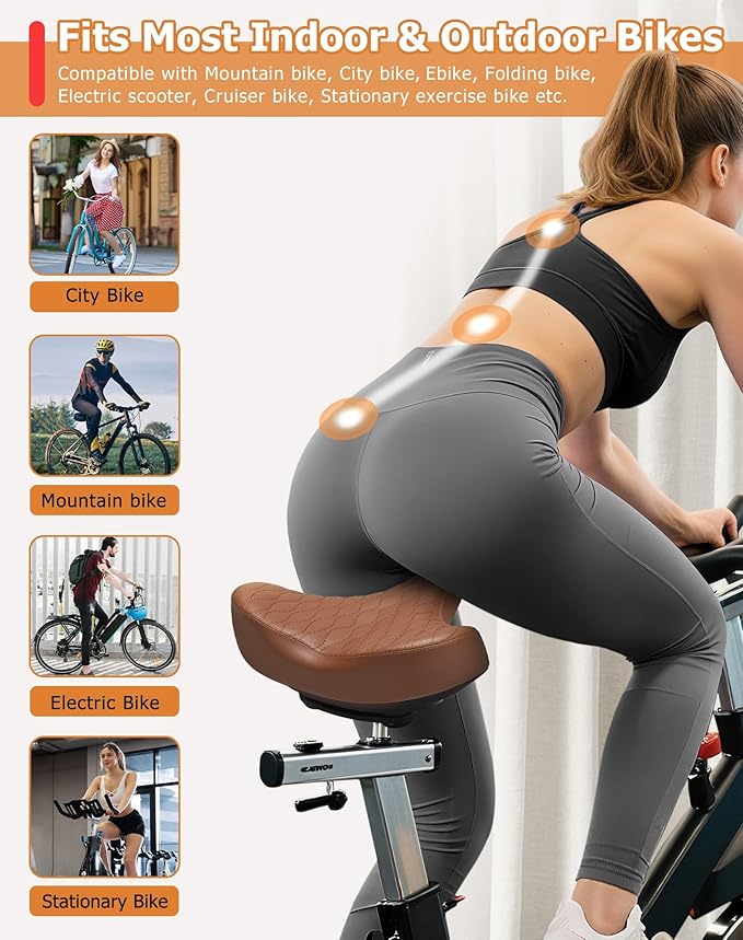 Wide Bicycle Seats for Comfort Men & Women, Oversized & Extra Soft Padded Bike Seat Cushion, Comfortable Large Bike Saddle for Ebike, Mountain Bike, Beach Cruiser, Stationary Exercise Bike