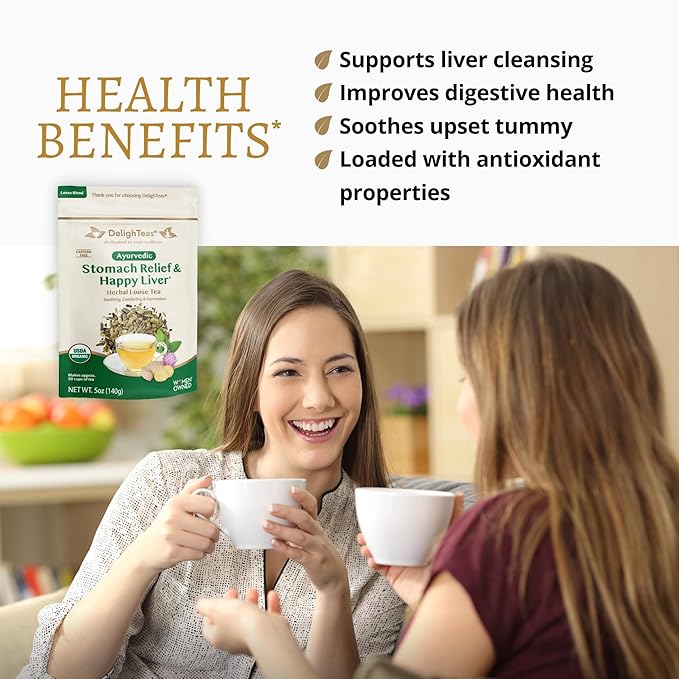 DelighTeas Liver Detox tea | Stomach Relief & Liver Cleansing | Ayurvedic Loose Leaf Milk Thistle, Fennel, Ginger Tea for Digestion | USDA Organic, Vegan, Caffeine Free, Sugar Free | 50 Servings, 5oz