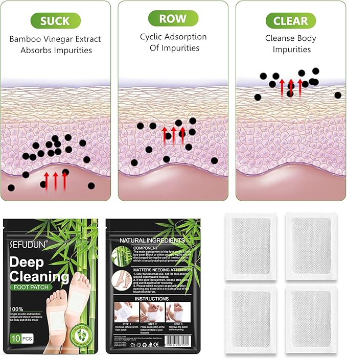 Tudiqe 50PCS Foot Pads, Pure Natural Bamboo Vinegar Ginger Powder Foot Pad for Foot Care, Ginger Foot Pads for Better Sleep, Deep Cleansing Foot Patches