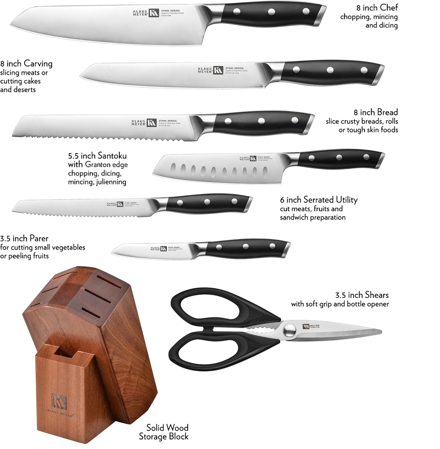 Stahl High Carbon Exclusive German Steel 8 Piece Knife Block Set (Black)