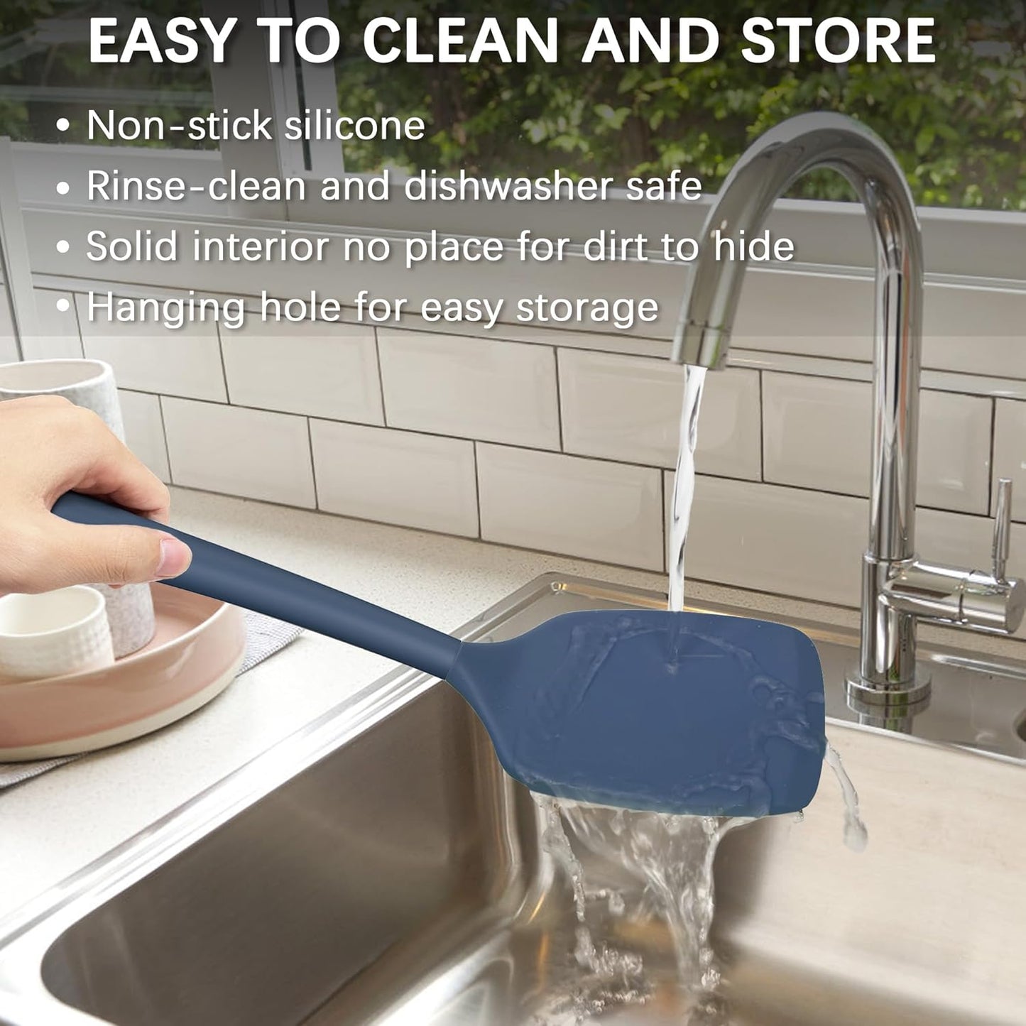 Coukre 2 Pack Silicone Spatula Set, High Heat Resistant, BPA Free Kitchen Spatula, Solid & Slotted Turner for Non-Stick Pans, Sautéing, and Flipping (2, PureDarkBlue)