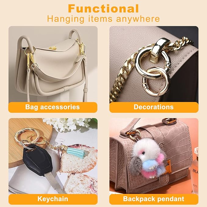 10Pack 2" Large Round Carabiner Clips, Metal Spring O Rings for Organizer Key Rings, Paracord Keychain Lanyard, Pet Chains, Purse Hardware, Key Snap Hooks DIY Accessory (Gold)