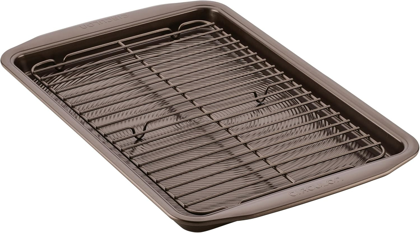 Circulon Nonstick Bakeware Set with Nonstick Cookie Sheet / Baking Sheet and Cooling Rack - 2 Piece, Chocolate Brown